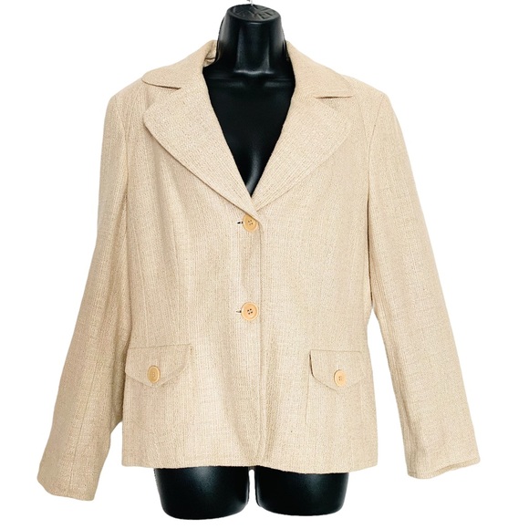 Talbots Jackets & Blazers - Talbots Beige Woven Tweed Classic Women’s Lined Boucle Tweed Tan Blazer 14